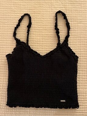 Hollister Black Smocked Ruffle Strap Tank Top